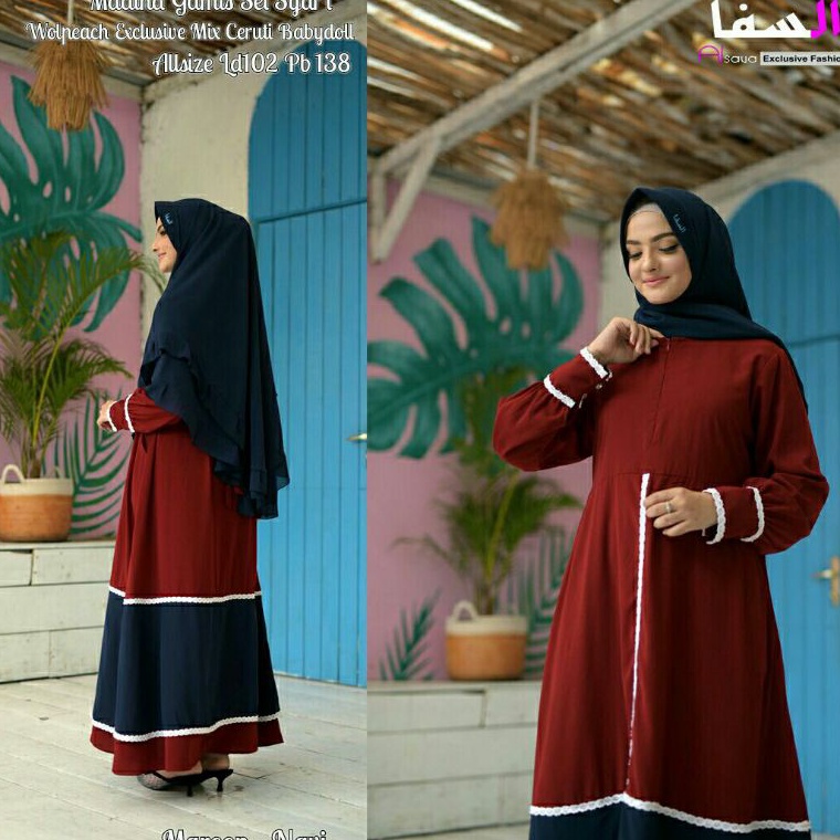 Sudah READY Gamis Set Syari Wolfis Renda Ceruti ori Alsava