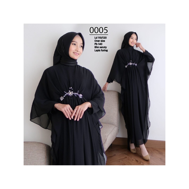 Kaftan KD0005 Hitam Bahan Ceruty - Elegan dan Nyaman - Dress, Wanita, Pesta, Dewasa, Muslim, Mewah, 