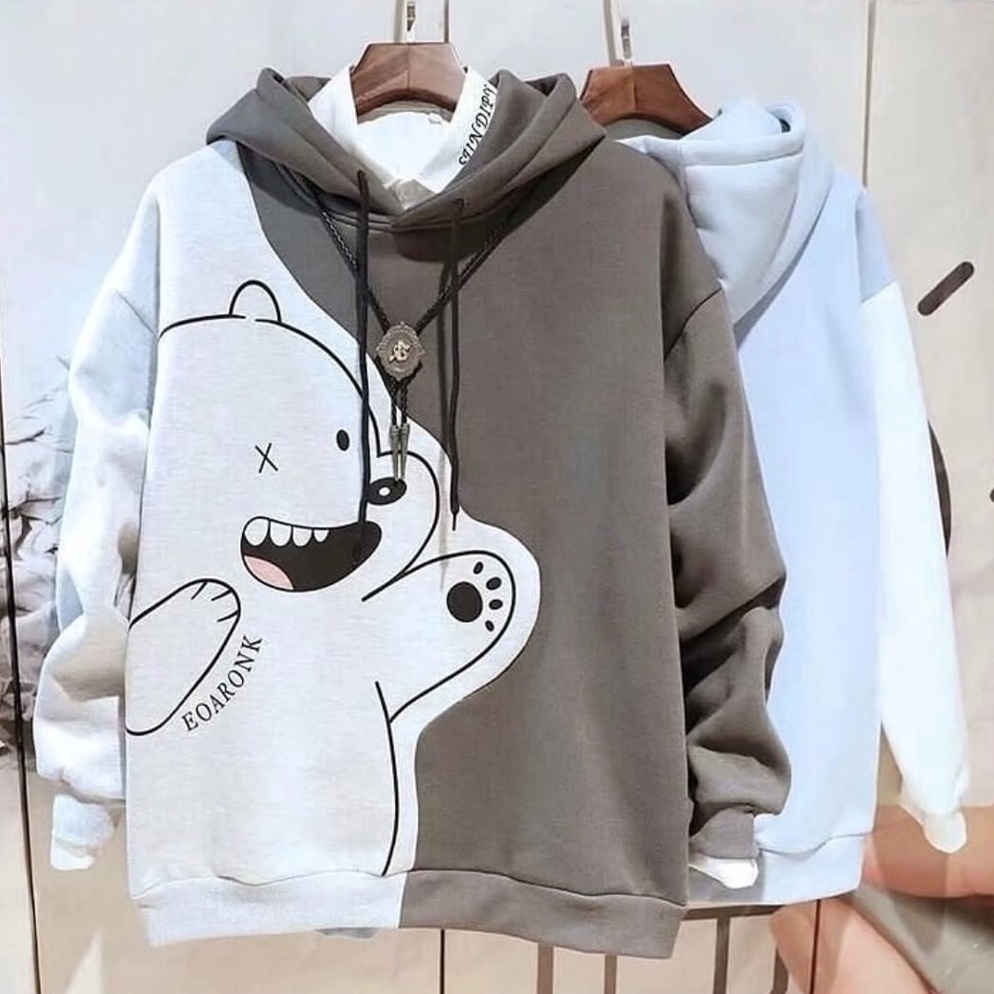 Stok terbatas HOODIE SWEATER WANITA  PRIA  BURGUNDY BEAR COMBIE  SWEATER HOODIE TERBARU