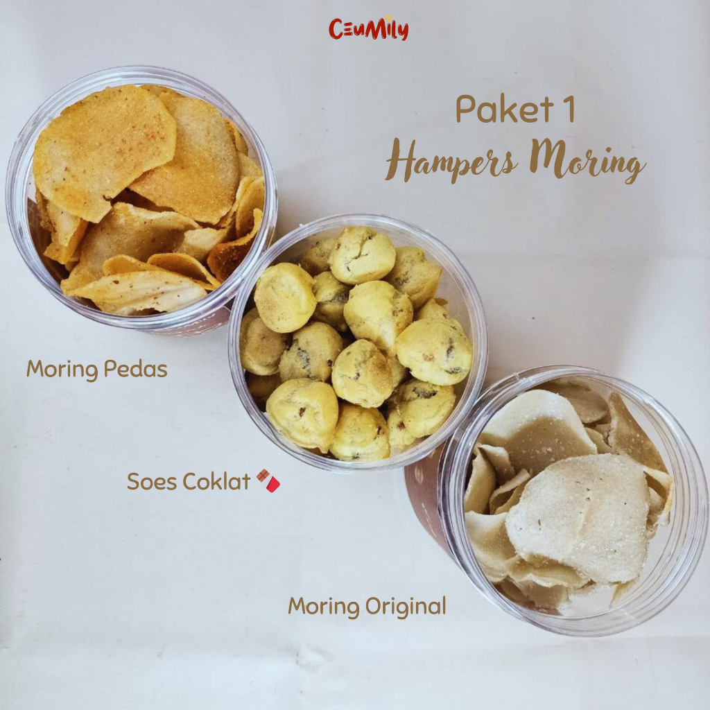 

CeuMily Paket Hampers Snack Cemilan Paket 1 Moring Pedas Original Gurih Renyah Soes Coklat Isi 3 Toples