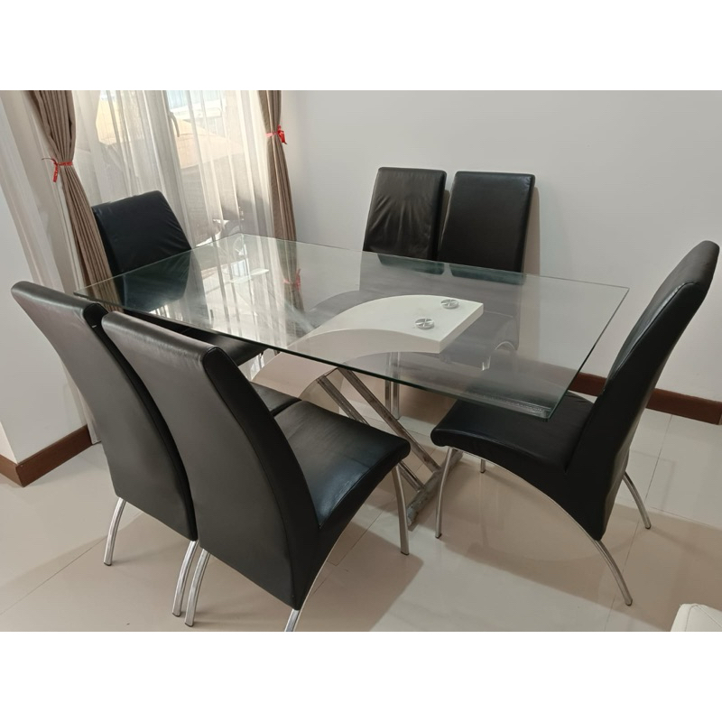 HARGA NEGO meja makan tempered glass + kursi (meja 180x90 cm) second (informa)