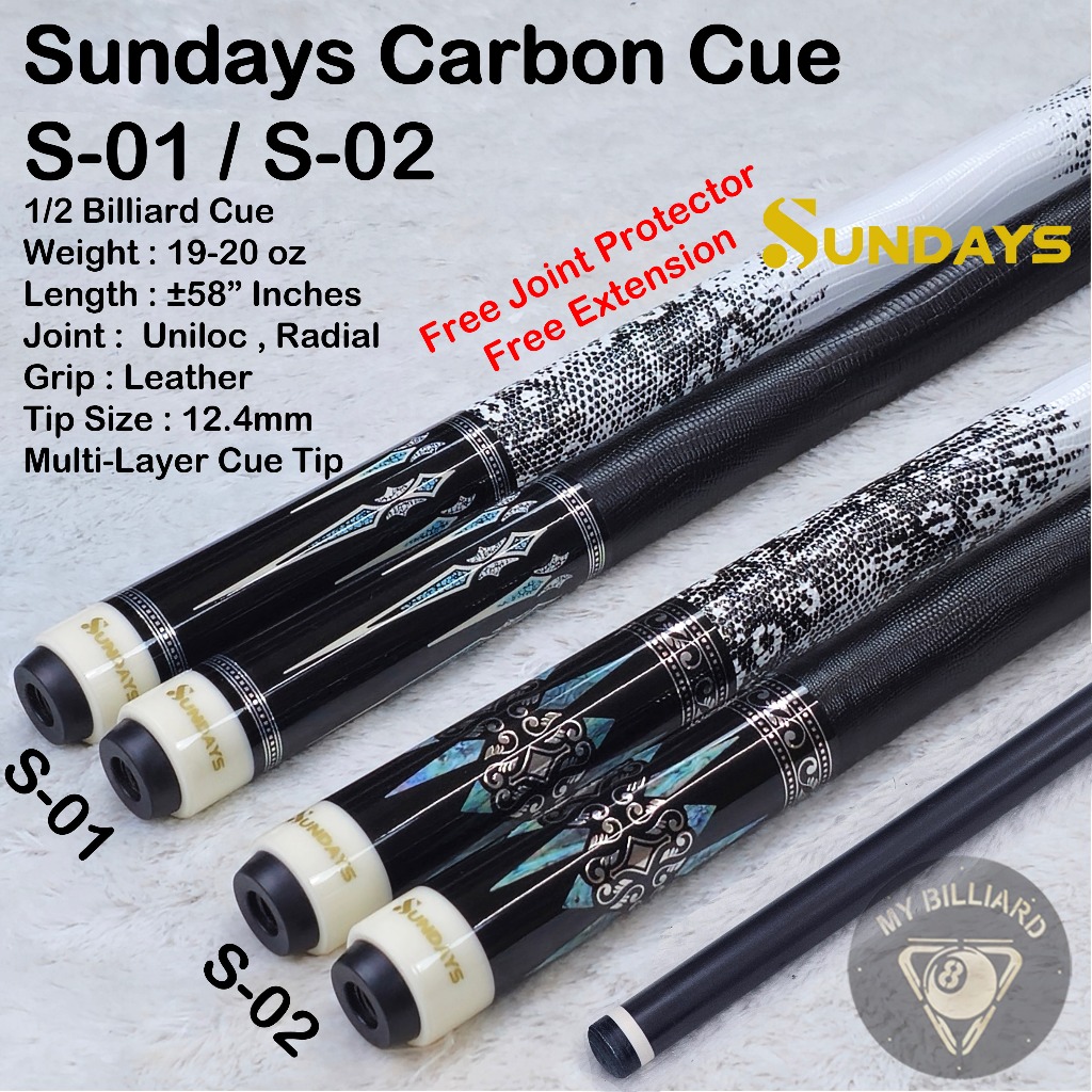 Sundays Carbon Cue 12.4mm Stick Billiard Radial 3/8-8 Uniloc -Stik Shaft carbon Billiar S-01 S-02 Bu