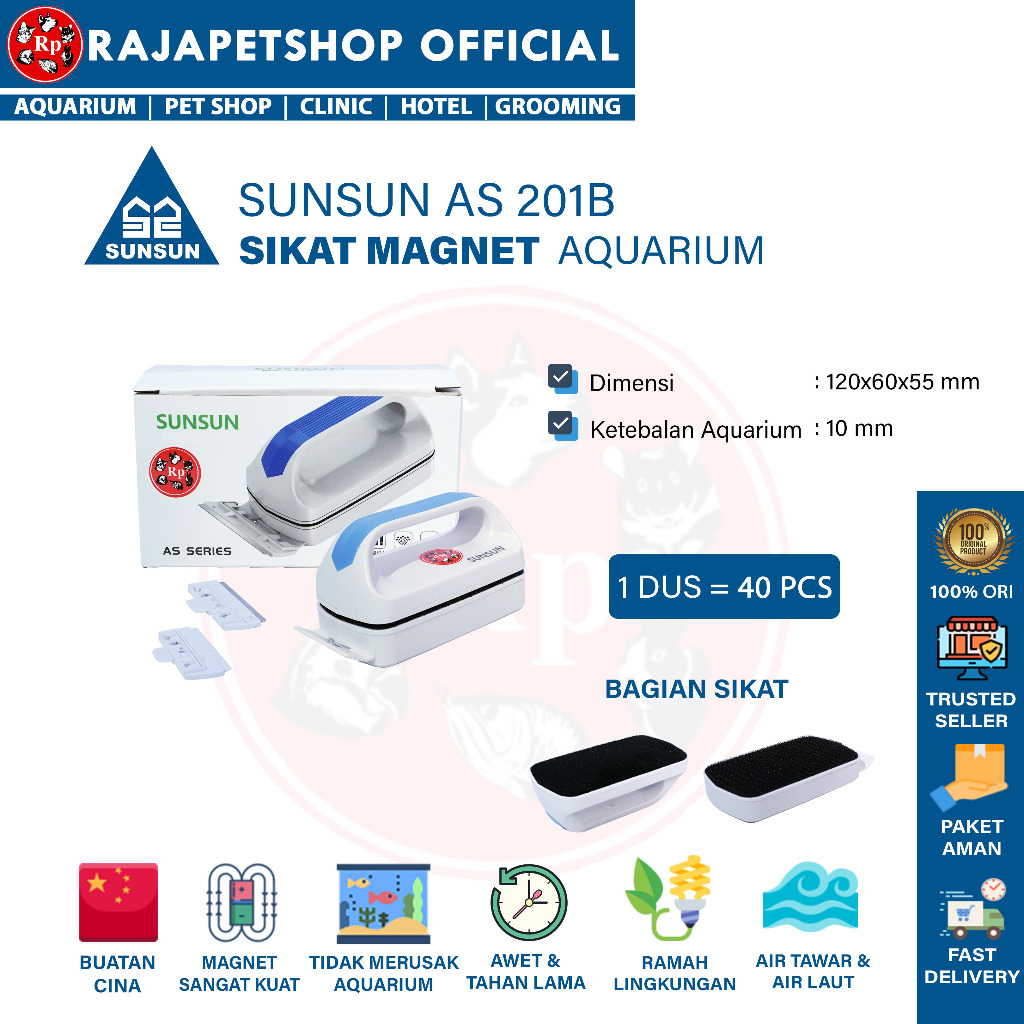 SUNSUN AS 201B / 202B / 203B SIKAT MAGNET PEMBERSIH KACA AQUARIUM