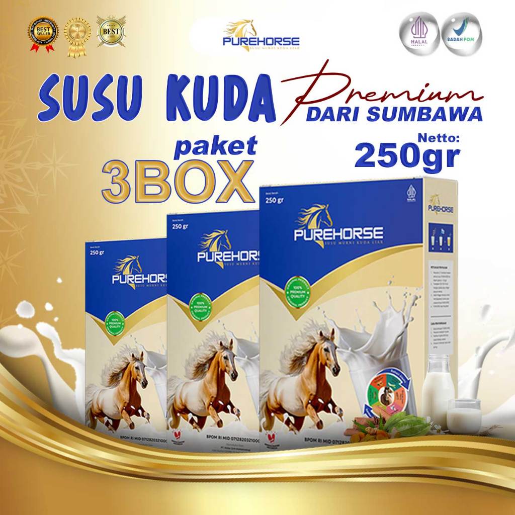 

Purehorse Susu Kuda Liar Murni Asli Lombok Berat 250gr Paket 3 Box