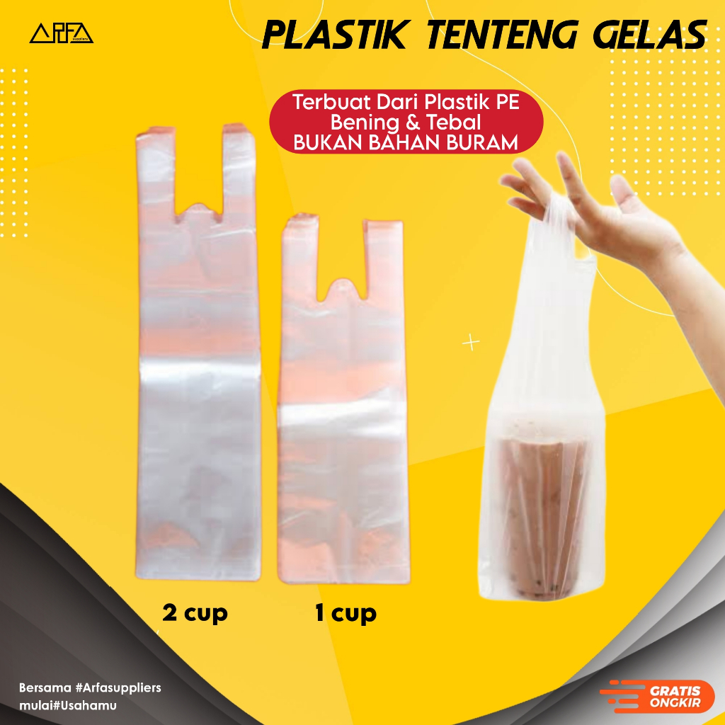 Kantong Plastik untuk Gelas 1 cup & 2 Cup Bahan PE Bening