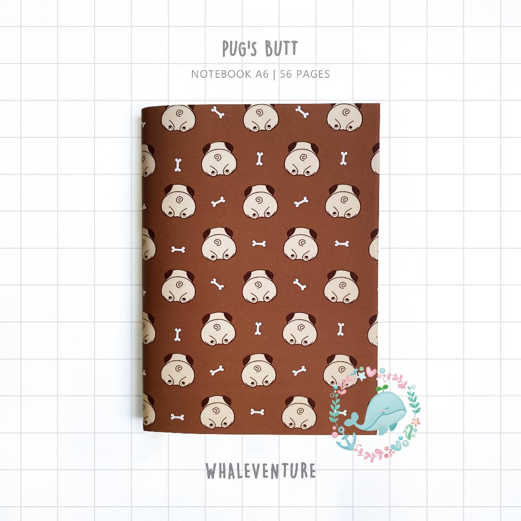 

Notebook A6 - pug's butt | dog puppy anjing pug pugs pattern cute animal hewan