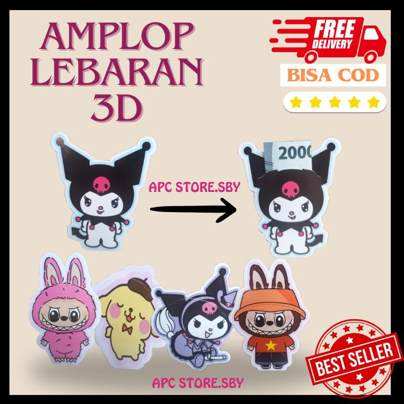 

(APC) Amplop Lebaran 3D 2025 Karakter 10 Lembar San Rio Labubu siap kirim bisa COD