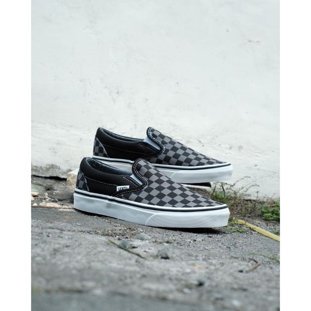 Vans Sepatu Hitam Putih Vans Slipon Pewter Checkerboard