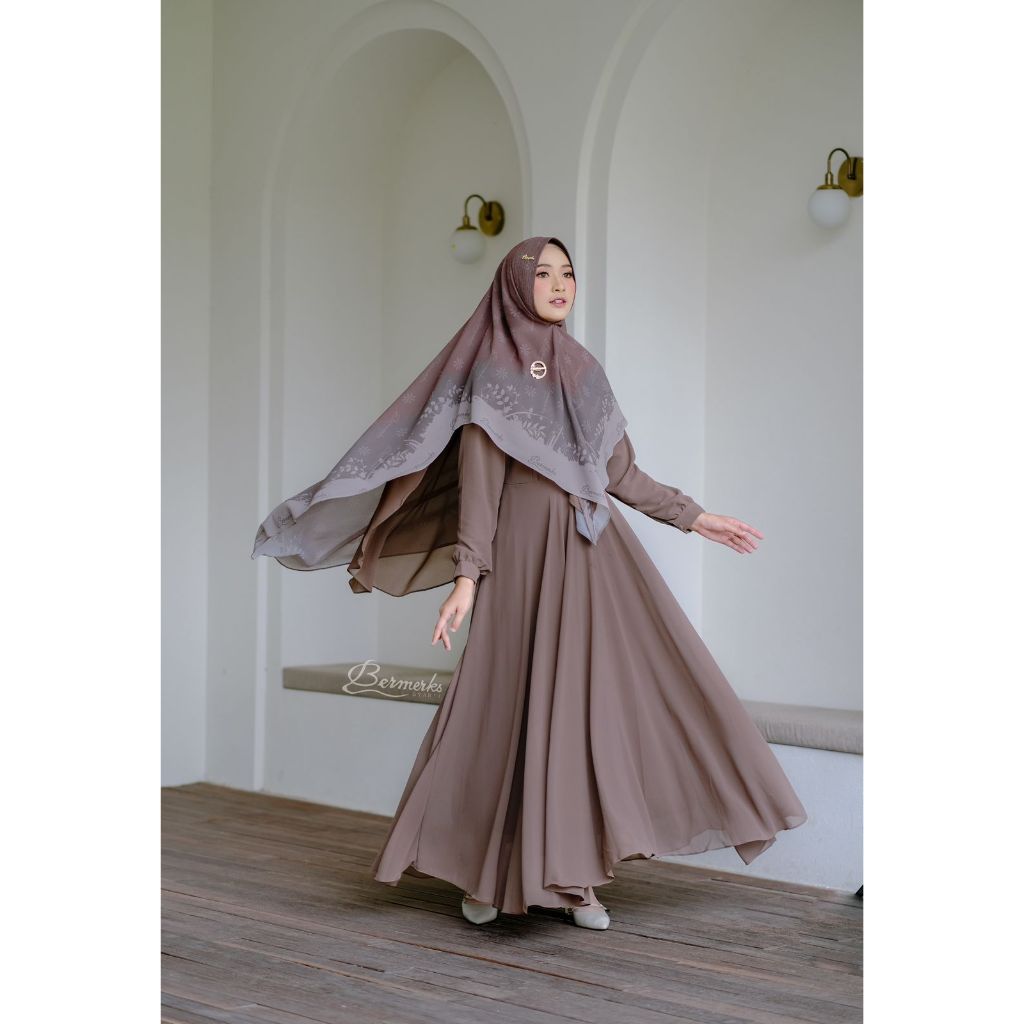 PREMIUM Gamis Ceruty babydoll set kerudung motif ori bermerks syari Salwa Karen Bela Miranda style