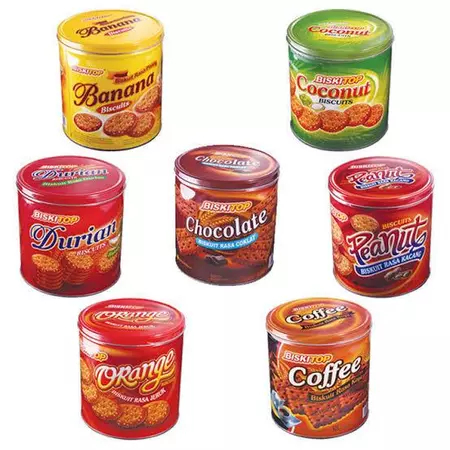 

BISKITOP 350GR COCONUT TIN/ ORANGE TIN/CHOCOLATE TIN/BANANA TIN/COFFEE TIN/PEANUT TIN