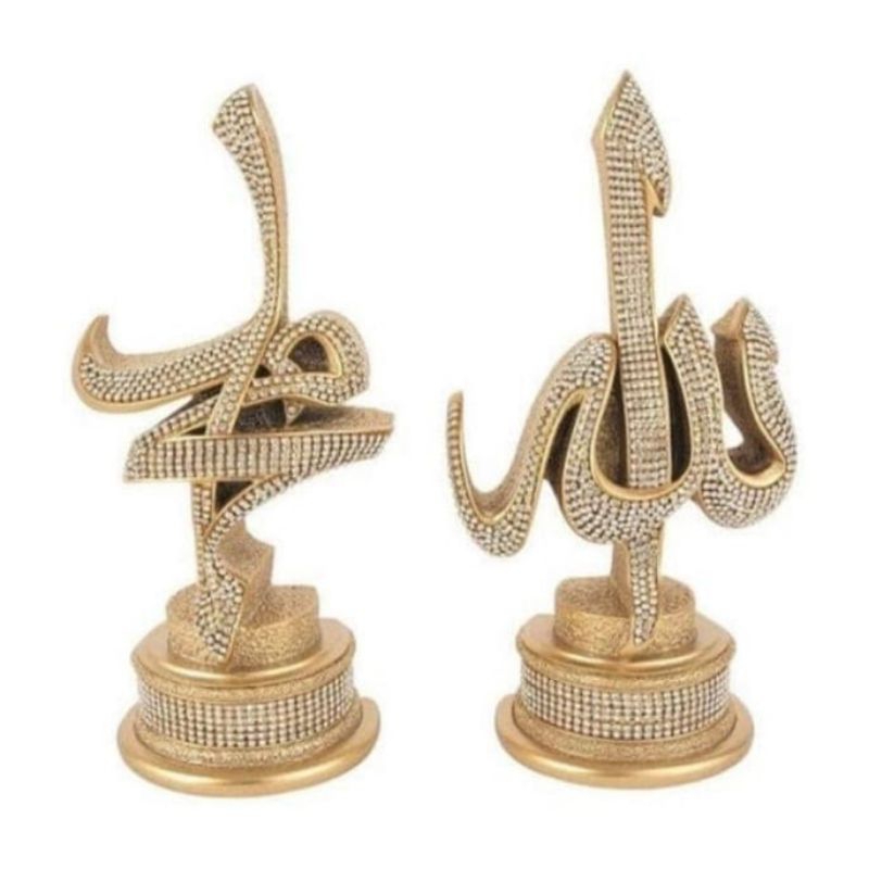 Hiasan meja/pajangan kaligrafi Allah Muhammad best quality berbahan resin dan permata swarozksy yang