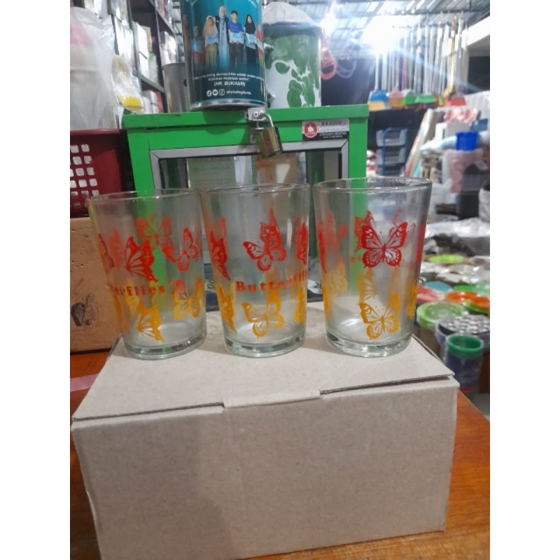 Gelas kaca motif bunga/gelas minum sehari-hari/gelas teh/gelas kopi