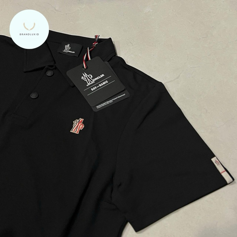 Moncler grenoble logo patch pique polo shirt in black