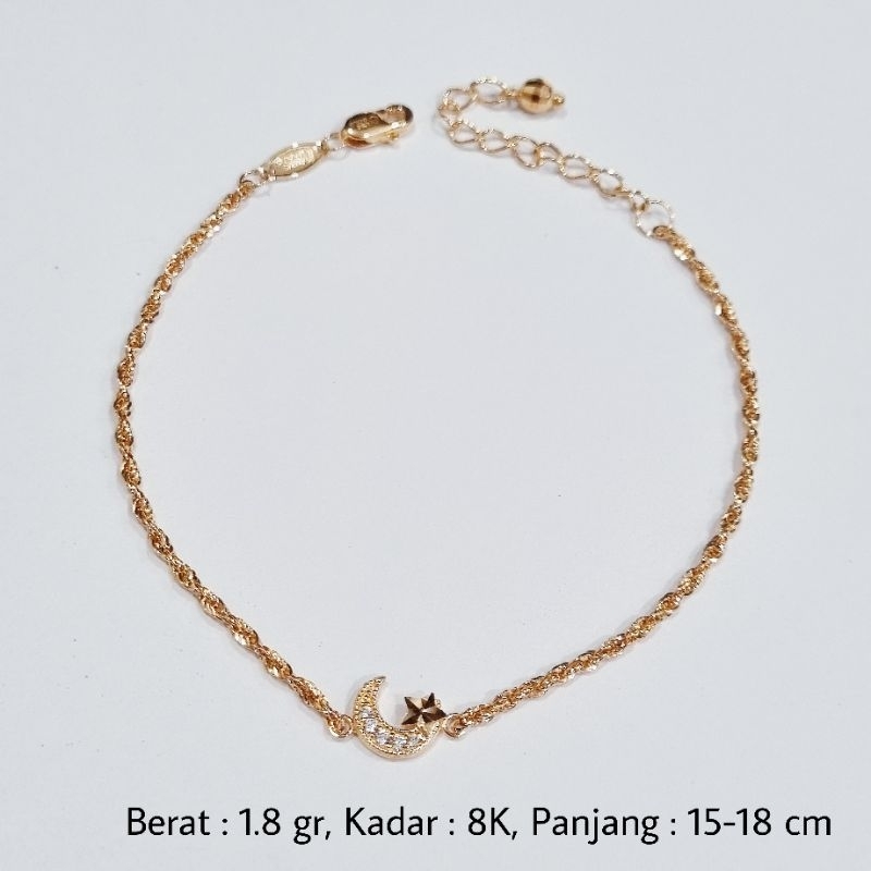 Gelang Rantai Emas Asli 8K 1.8 Gram 15-18 cm Model Tambang - B11