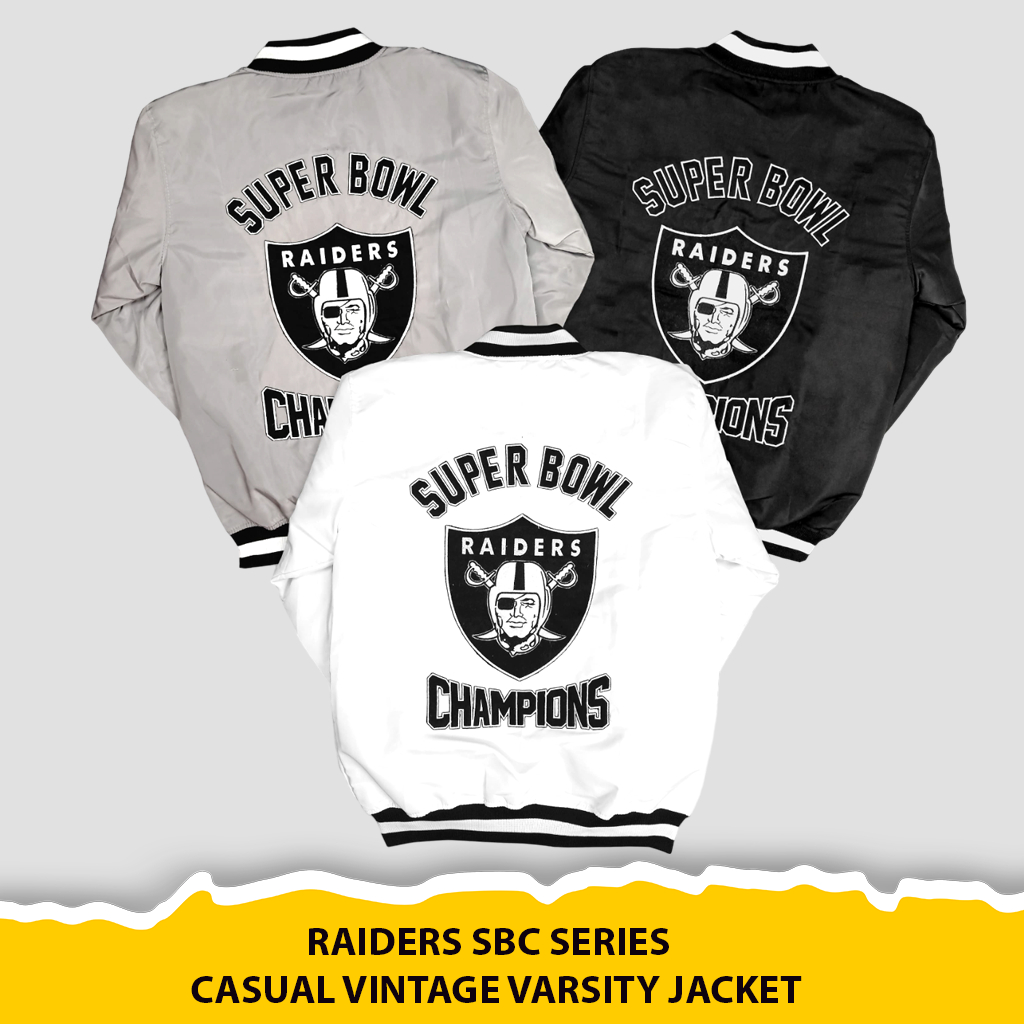 Men's Women's Full Embroidered Raiders Super Bowl Champions Black Varsity Bomber Jacket