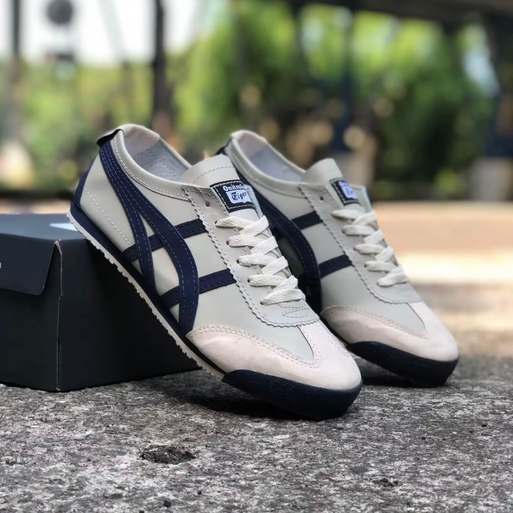 Onitsuka Tiger Mexico 66 Sepatu Sneakers Pria Wanita Kulit Sintetis Cream Navy 36 - 44