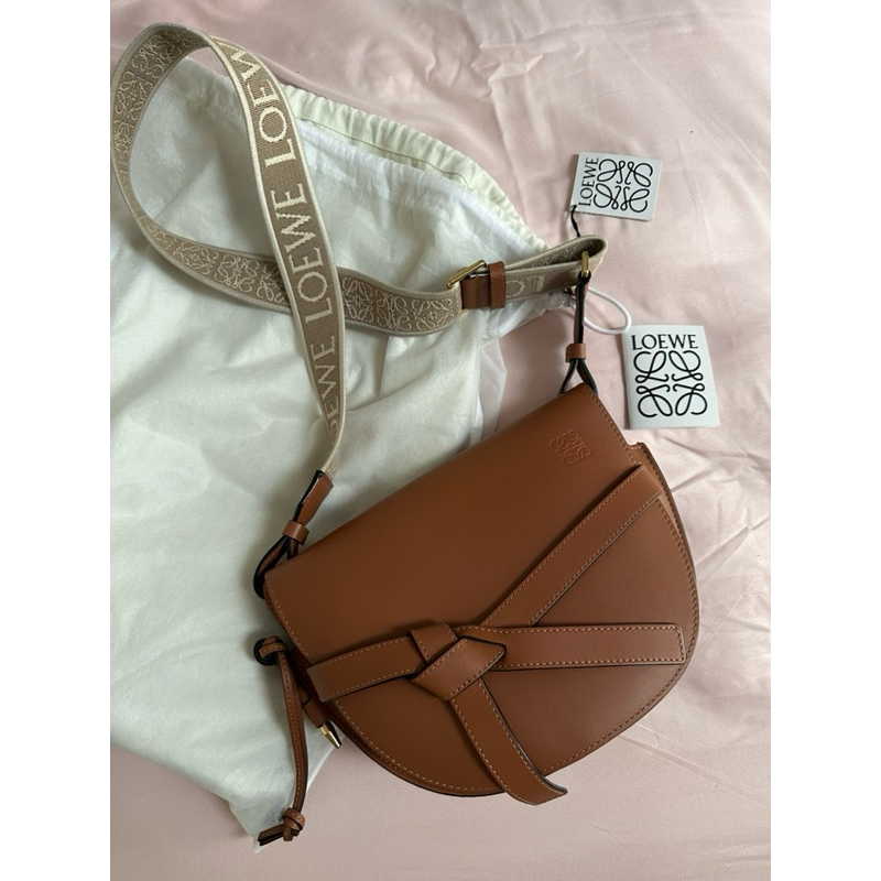 Loewe Gate Small Bag in Soft Calf / Jacquard in Tan