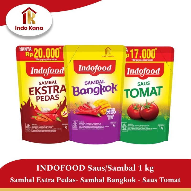 

INDOFOOD Sambal Extra Pedas/Sambal Bangkok/Saus Tomat Pouch 1 Kg