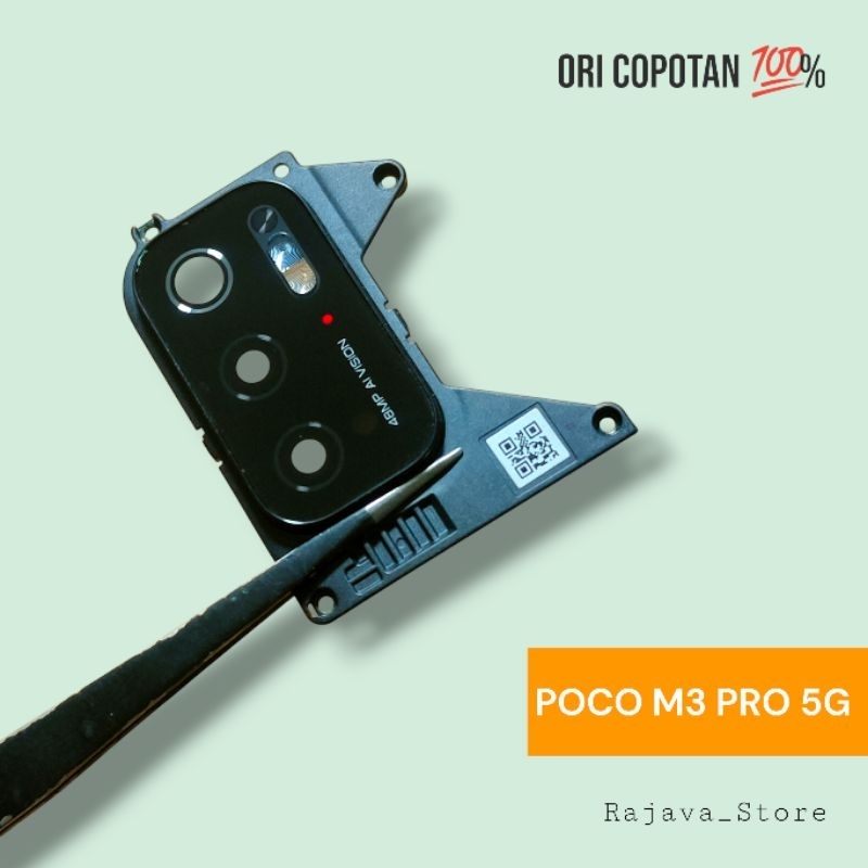 Kaca kamera belakang set frame poco m3 pro 5g ori original cabutan copotan asli utuh presisi