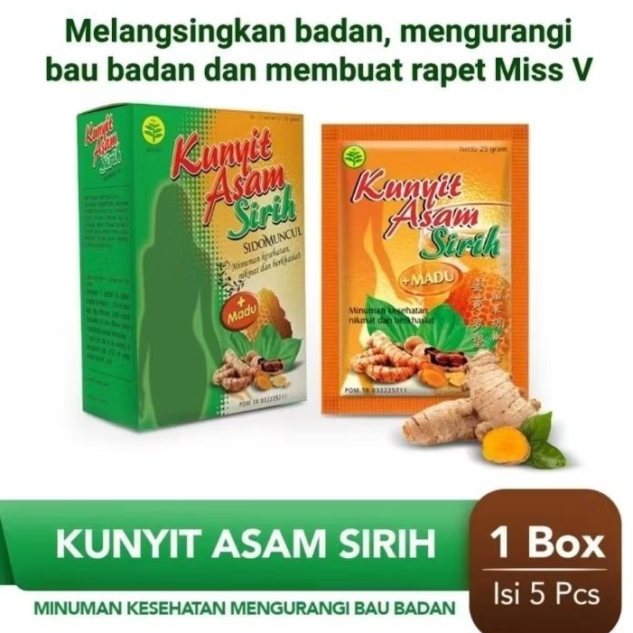 

Kunyit Asam dan Kunyit Asam Sirih Sidomuncul Per Box Merampingkan badan, mengatasi bau badan