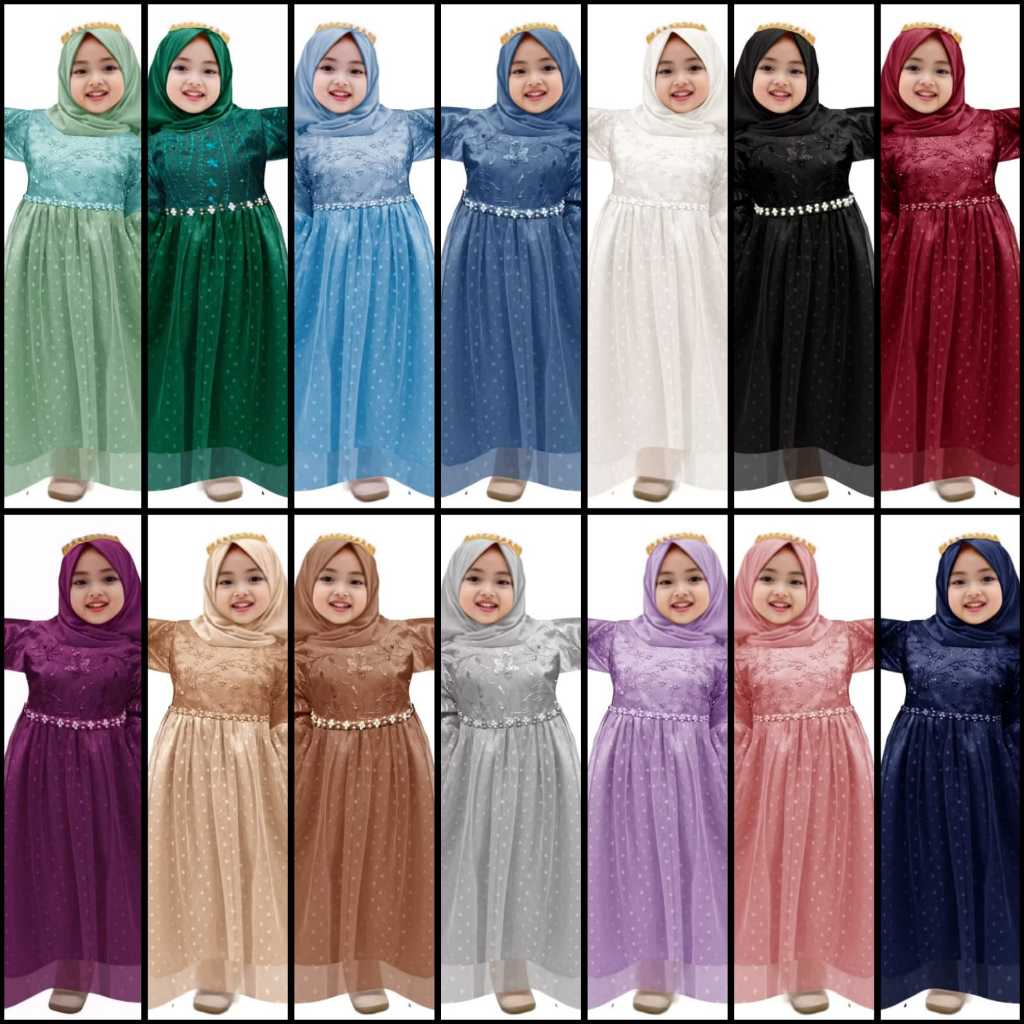 Reika Kid - Baju Gamis Gaun Brukat Dress Pesta Muslim Anak Perempuan Umur 2 3 4 5 6 7 8 9 10 11 XS S