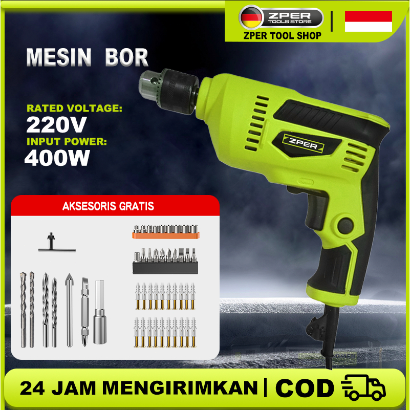 ZPER Mesin bor Bor tangan listrik Bor beton Bor tembok alat bor Obeng bor kayu