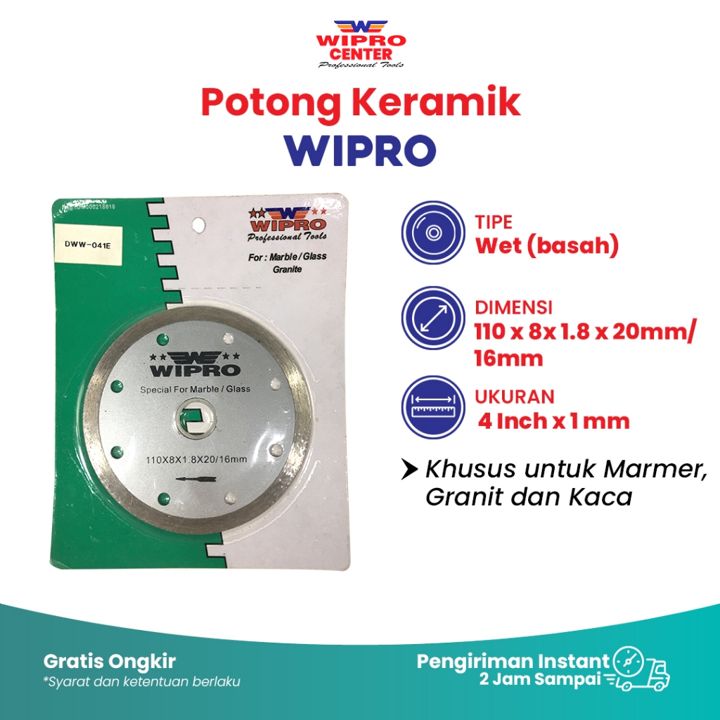WIPRO Diamond Wheel Wet 4" Mata Potong Keramik Kaca Granit 4 Inch DWW-041E