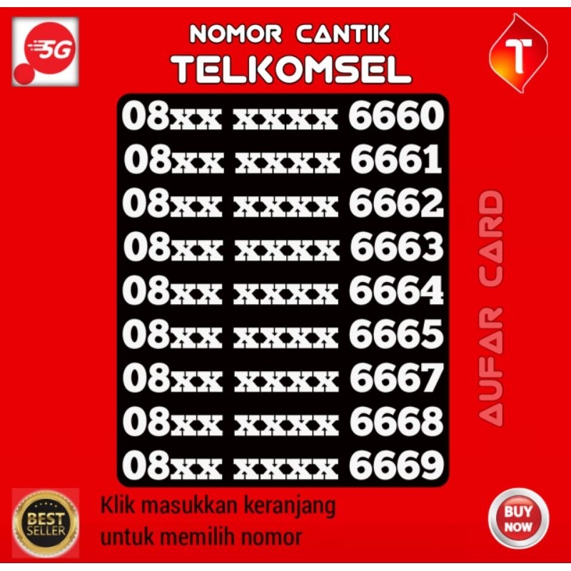 Kartu Perdana Nomor Cantik Telkomsel Simpati 5G Triple 6660 6661 6662 6663 6664 6665 6667 6668 6669