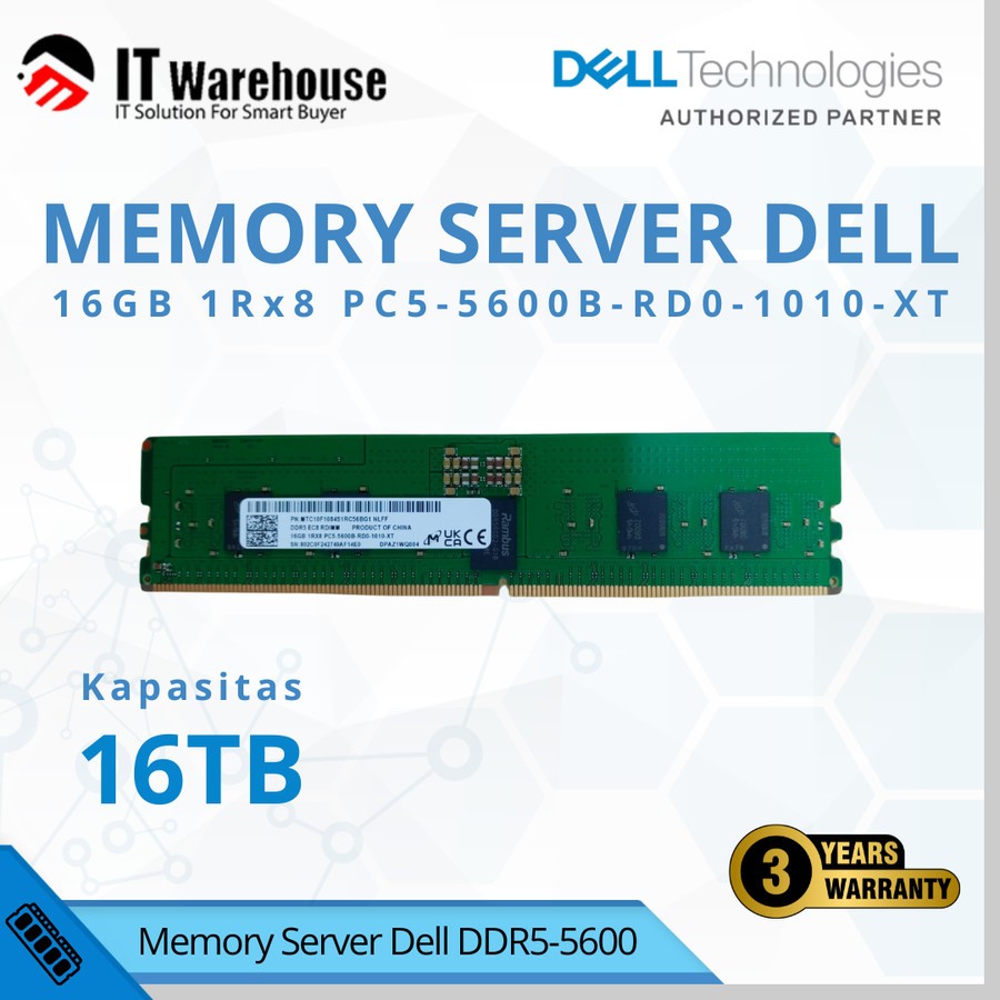 Memory Server Dell 16GB DDR5-5600 ECC-RDIMM 1Rx8 PC5-5600B-RD0-1010-XT