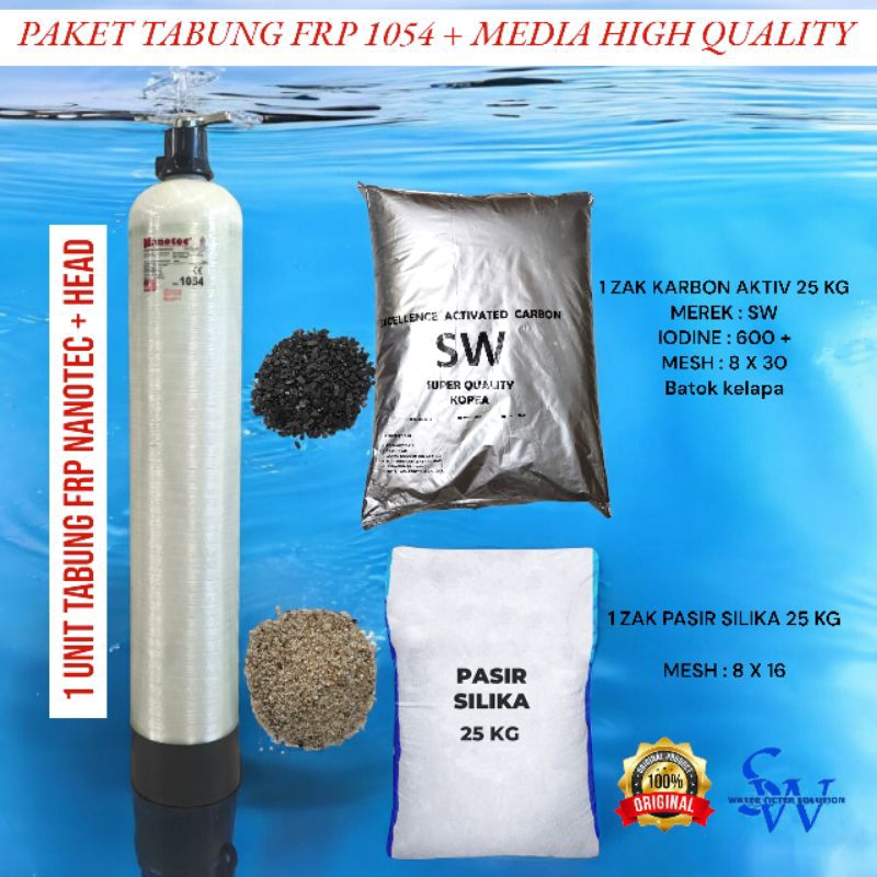 PAKET TABUNG FRP 1054 MEDIA KARBON AKTIF DAN SILIKA / PAKET FILTER AIR MEDIA PASIR SILIKA DAN KARBON