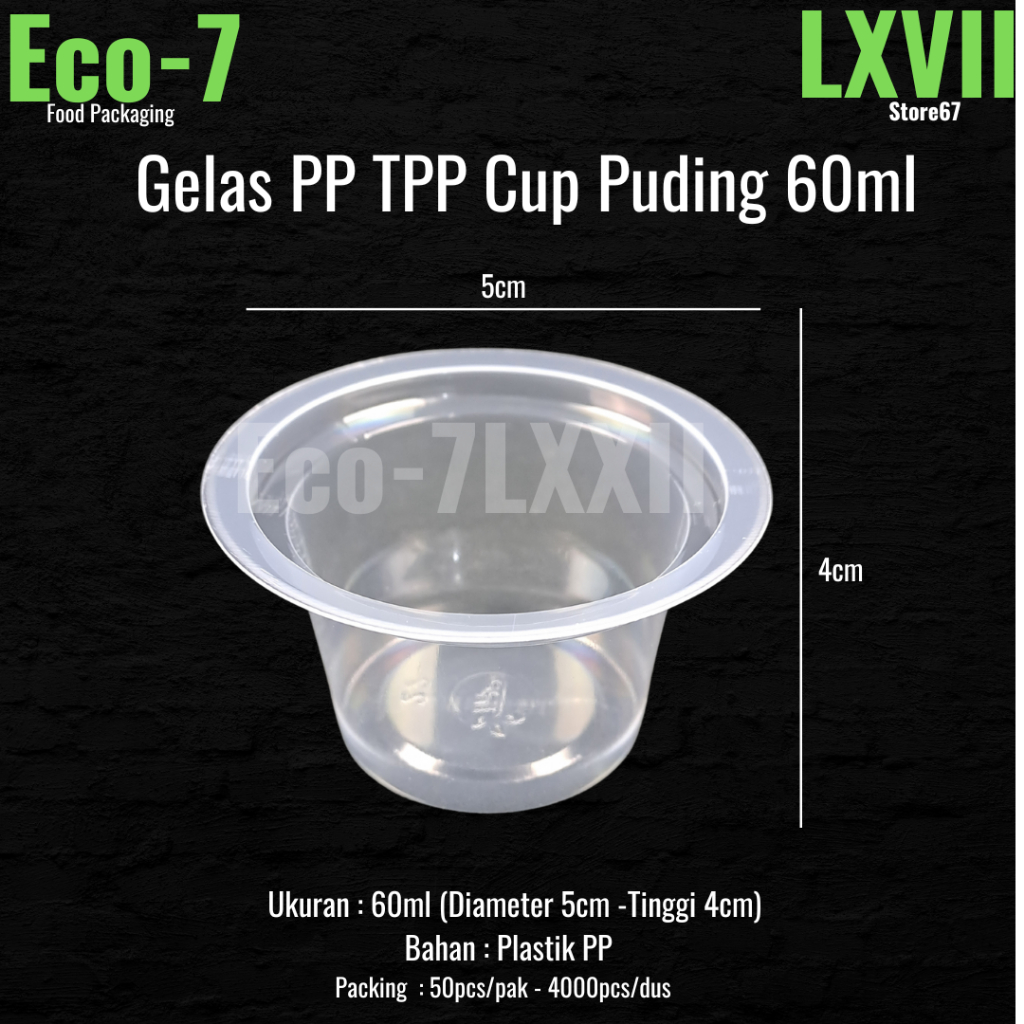 Gelas PP Cup Puding 60ml dan Tutup , Sauce Cup Thinwall Puding (50pcs)