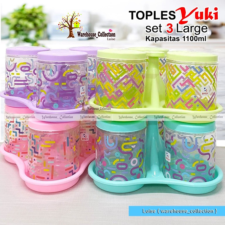 Kaloona.Shop  Toples Yuki 1100 Ml + Nampan Set 5 Large // Set 3 Large // Toples Kue Lebaran Cantik