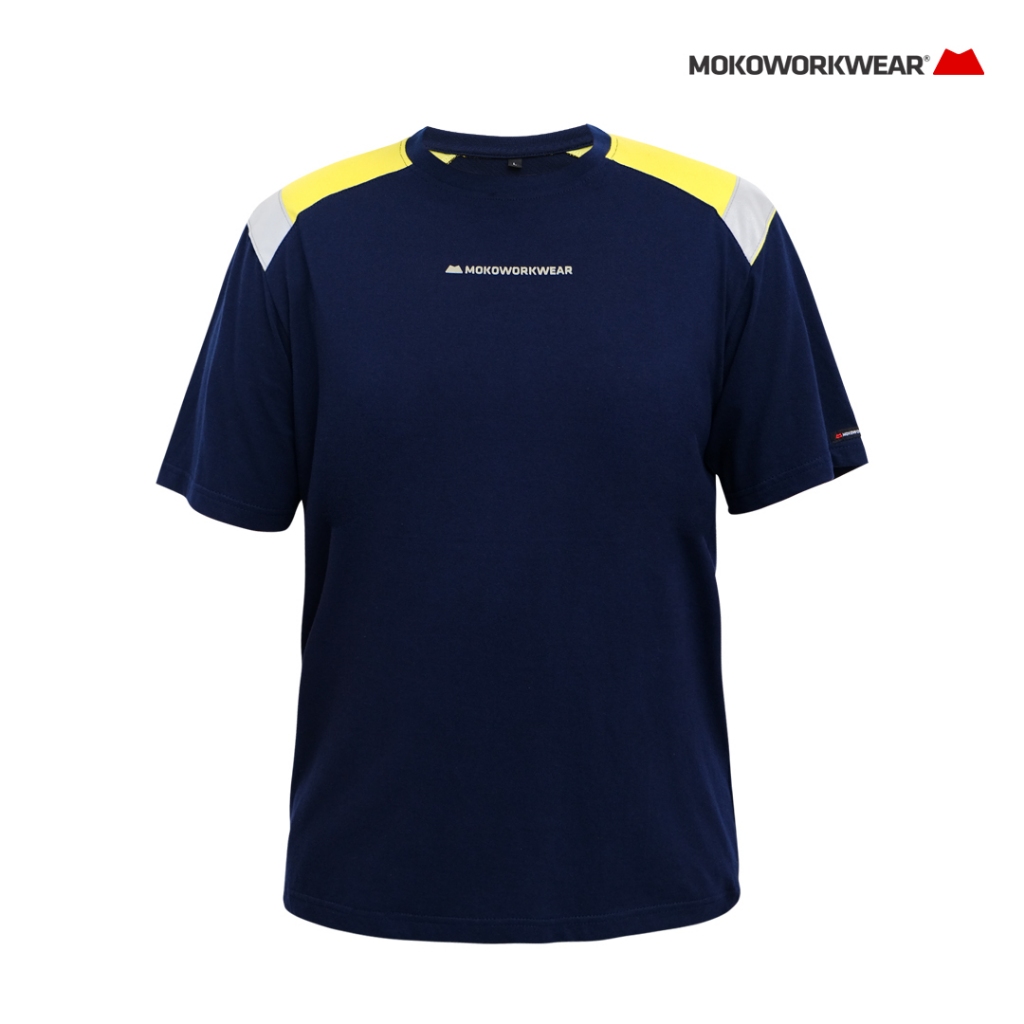 MOKOWORKWEAR KAOS T-SHIRT SAFETY KATUN NAVY LIME HI VIS SCOTLITE REFLECTIVE MATERIAL