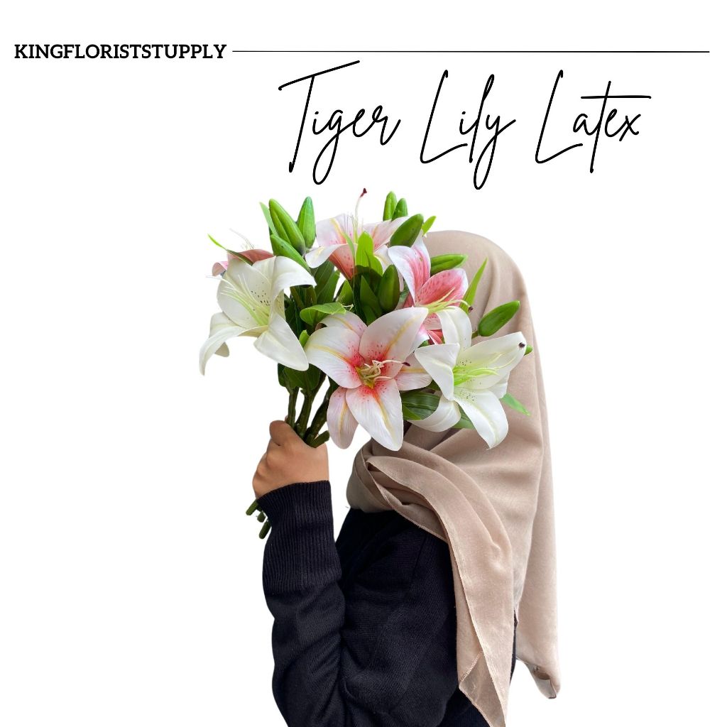 Bunga Tiger Lily pink Latex Jumbo Putik Lily Bunga Palsu Dekorasi pernikahan / Bunga buket premium