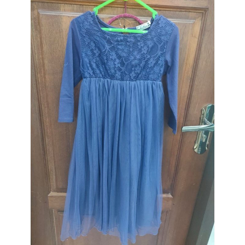 dress anak biru elektrik