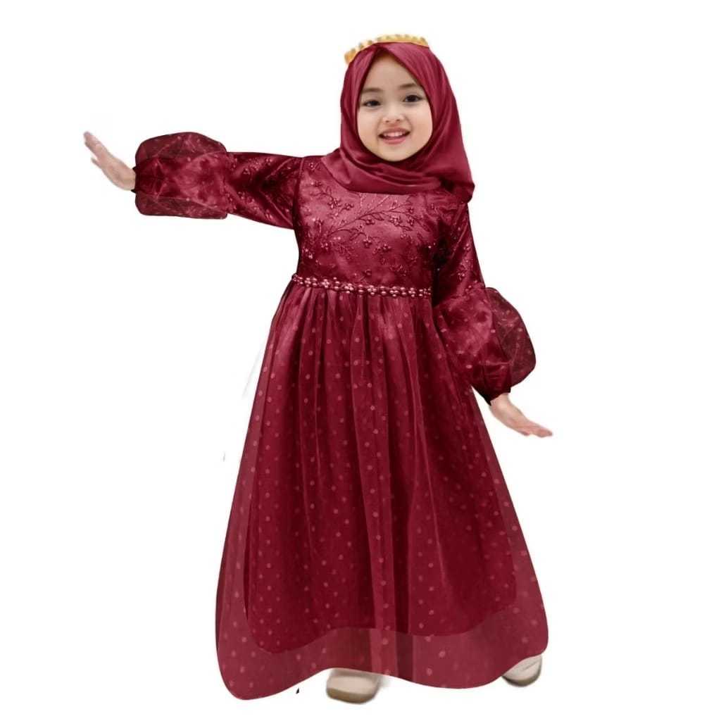 Reika Kid - Baju Gamis Gaun Brukat Dress Pesta Muslim Anak Perempuan Umur 2 3 4 5 6 7 8 9 10 11 XS S