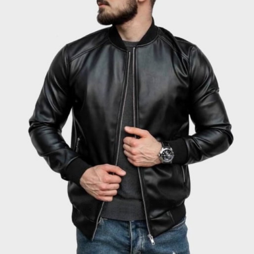 Top Produk Jaket Kulit Pria Jaket Motor Tebal Waterproof Jaket Tou Hitam Zipper M  XXL