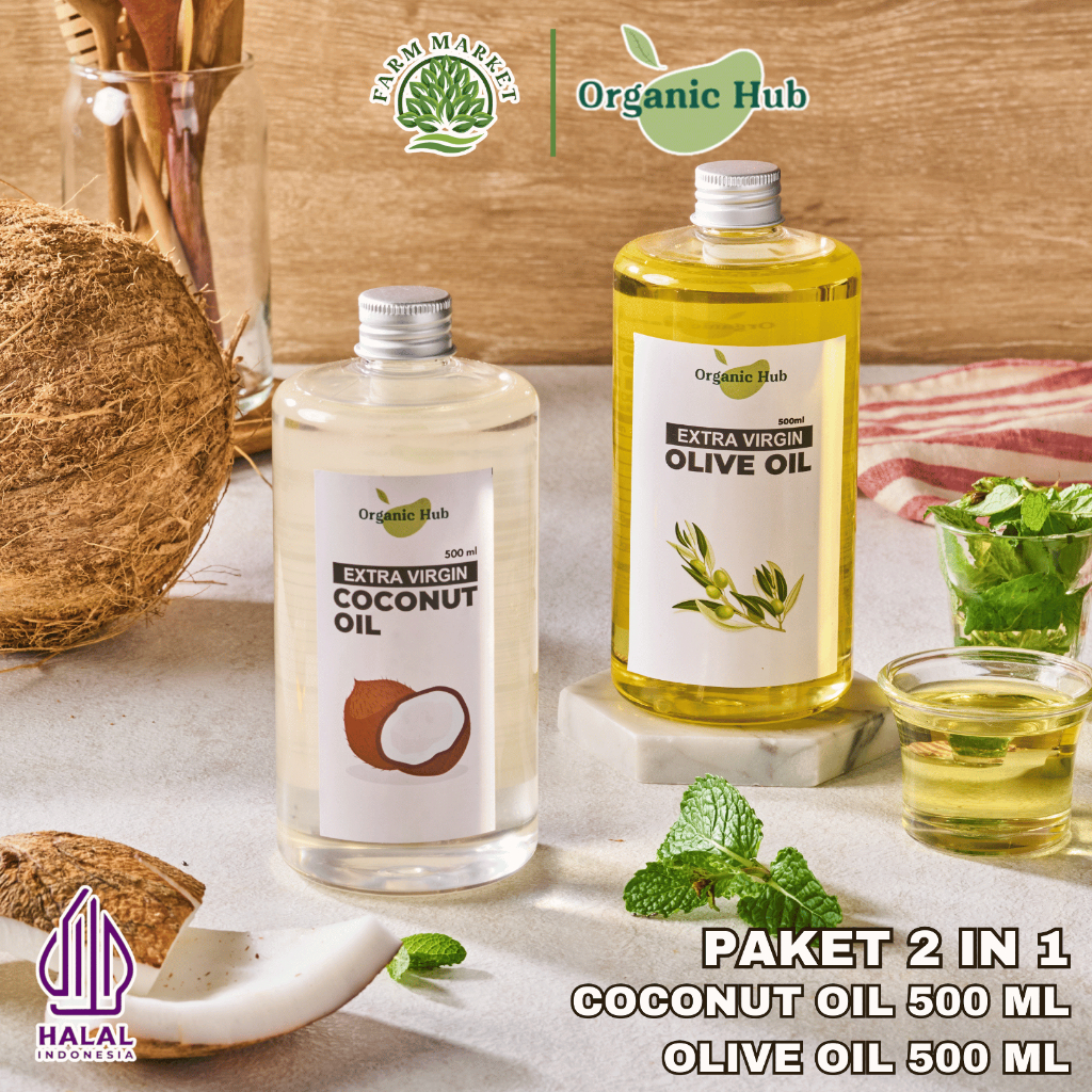 

Organic Hub Paket Hemat Minyak Zaitun Extra Virgin Olive Oil 500ml Minyak Kelapa Murni Extra Virgin Coconut Oil 500ml