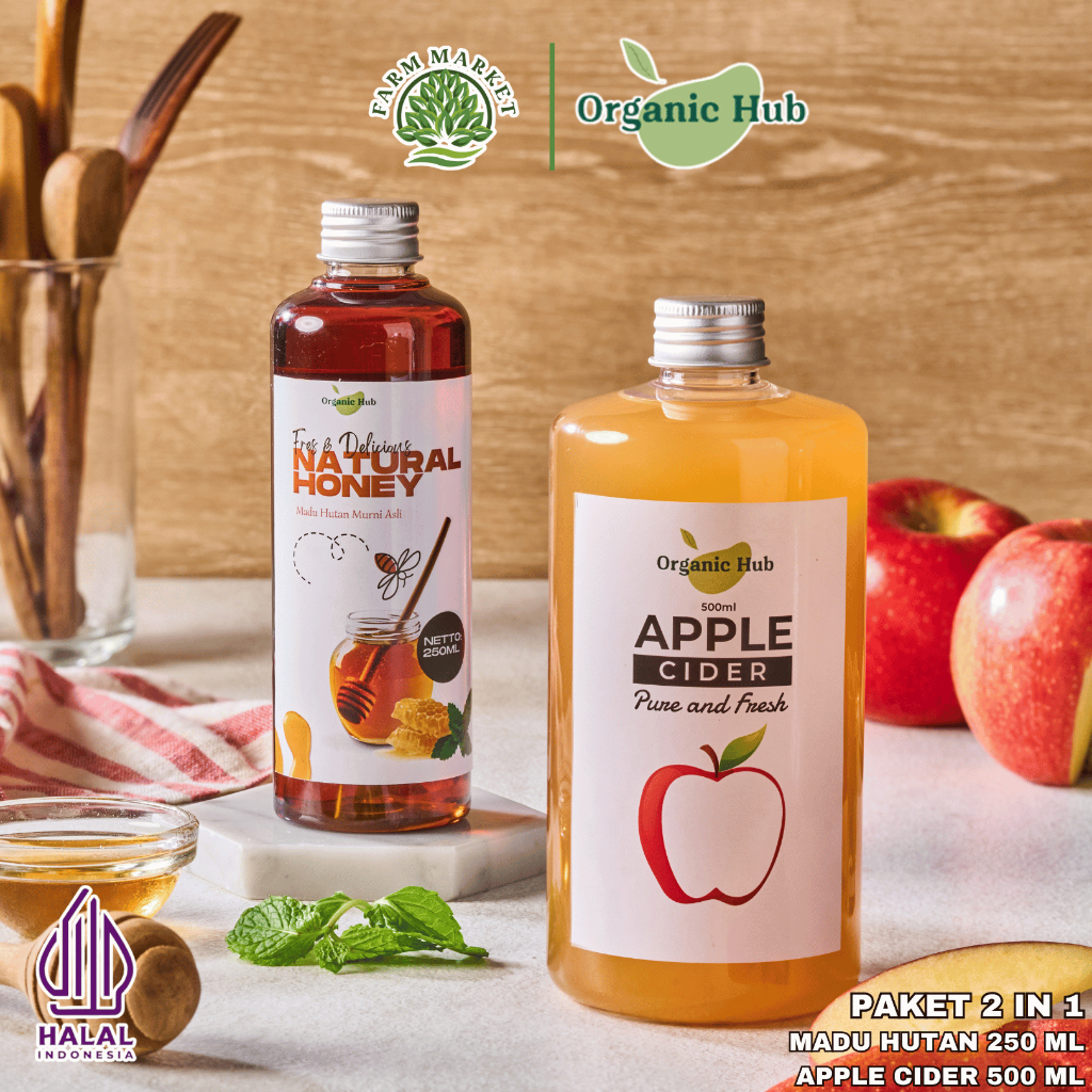 

Organic Hub Paket Hemat 2 in 1 Apple Cider With Mother Cuka Apel Murni Madu Hutan Organik Murni