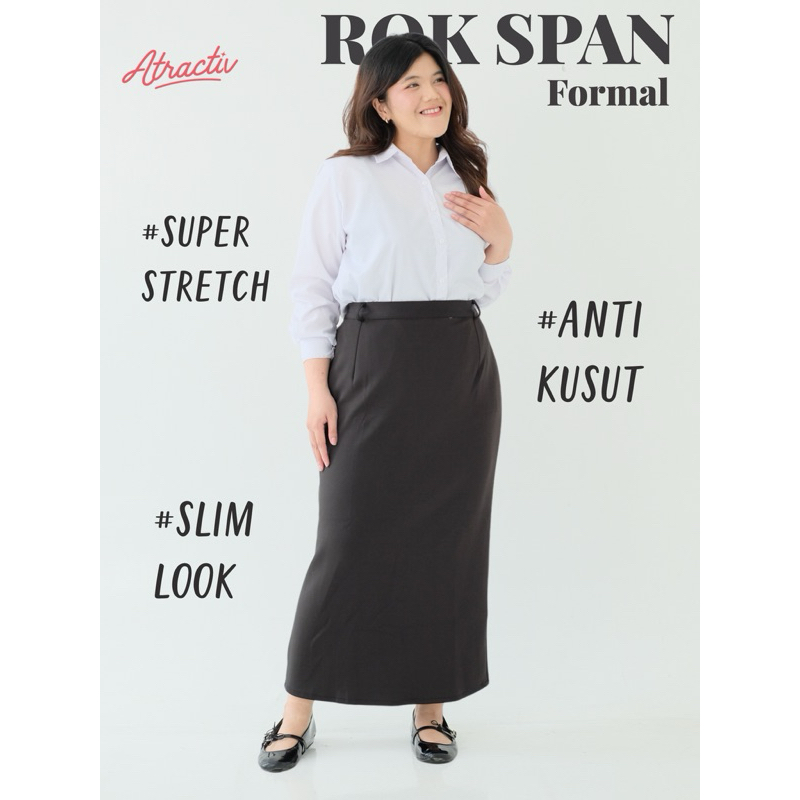 PROMO / BAHAN PREMIUM / ATRACTIV Rok Span Full Karet Hitam Jumbo Rok Span Wanita Panjang Rok Kantor