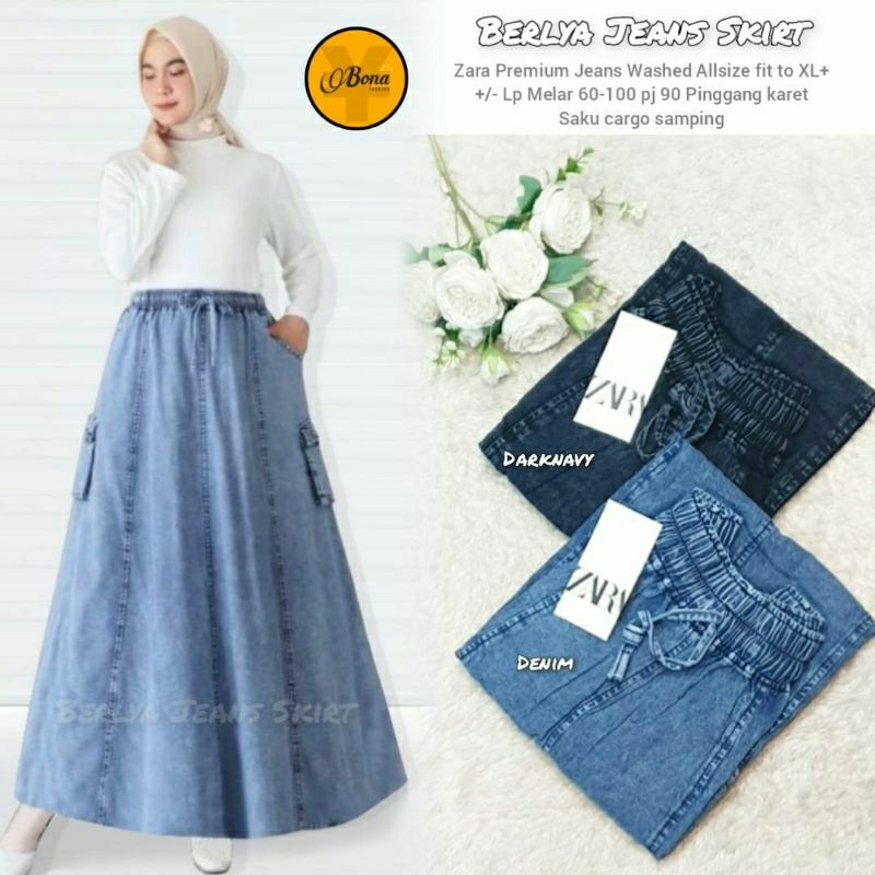 Rok wanita lebar-berlya jeans skirt-high quality-bawahan wanita-elegan