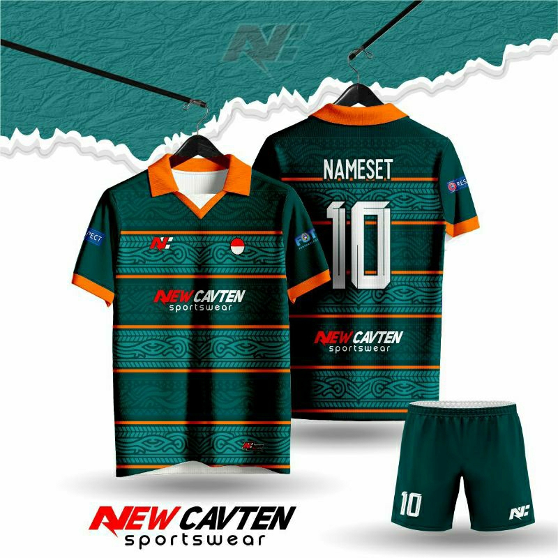 Jersey Bola Futsal Retro Hijau Batik Keren Custom Full Printing