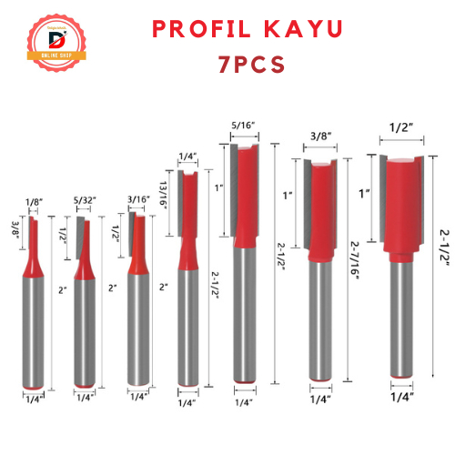 7Pcs Mata Profil Kayu Straight Bit / Mata Trimmer Router AST Straight Bit