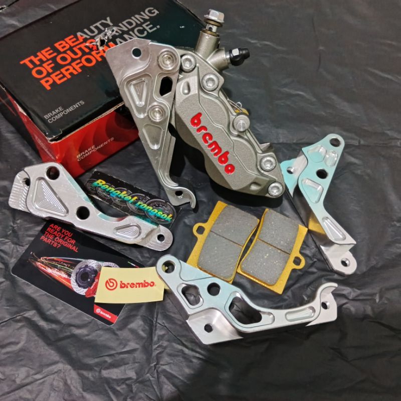 KALIPER + BREKET CNC 4 PISTON BIGPOT AXIAL PNP BEAT SCOOPY VARIO 110 125 150 PCX KALIPER 4 PISTON BI