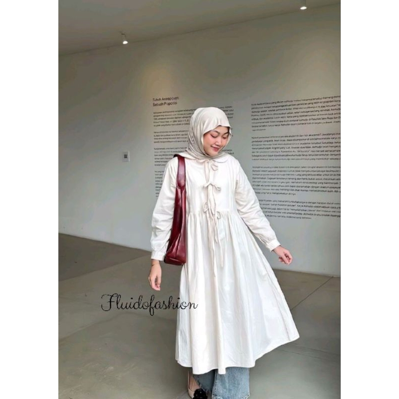 Tunik Bitna/tunik lebaran kekinian/outer tunik polos linen tali pita depan