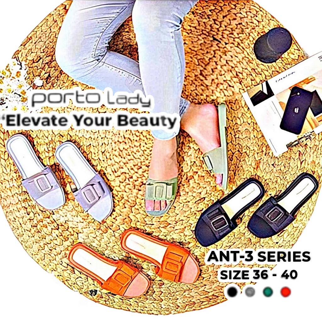 PORTO LADY ANT-3 - Sandal Selop Jelly Wanita/Remaja Terbaru, Sandal Flat Karet Cewek Ringan Nyaman