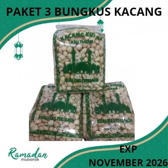 

Paket 3 Bungkus Kacang Kupas Tuban 250 Gram Exp November 2026
