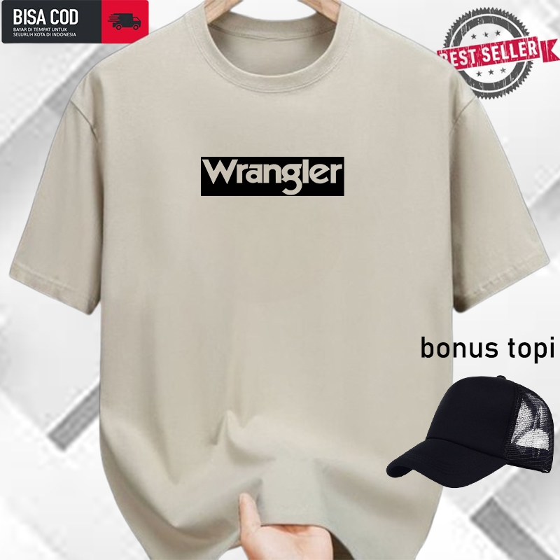 Bonus Topi... Kaos Distro Lengan Pendek wrangler Text hitam / Kaos Premium / Kaos Terkeren / Baju Ka