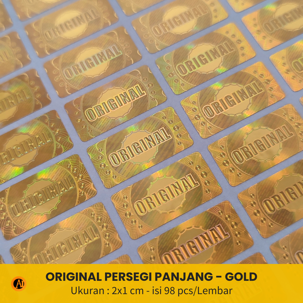 Stiker Hologram Original Persegi Panjang 2x1 cm - Gold Silver Segel Kemasan