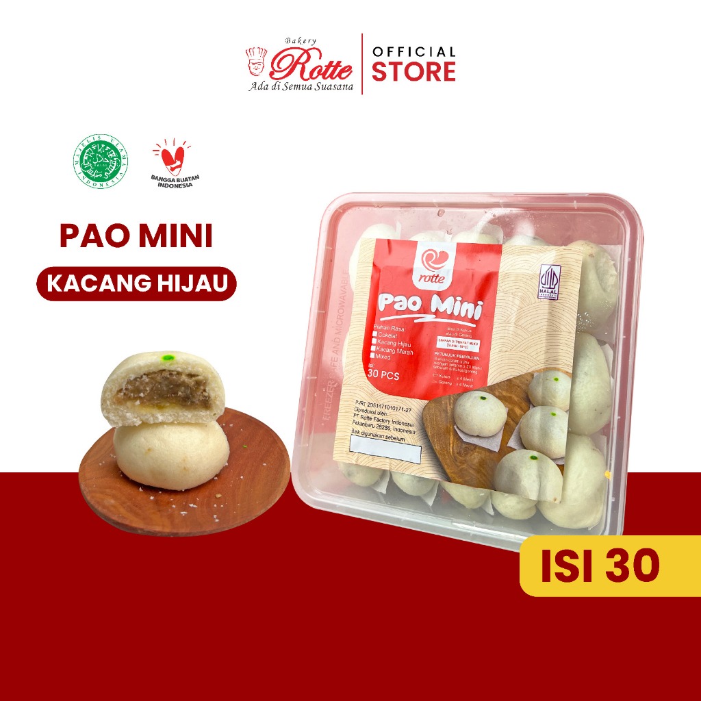 

Pao Mini Frozen Rasa Kacang Hijau Rotte Bakery Pekanbaru Isi 30 Pcs